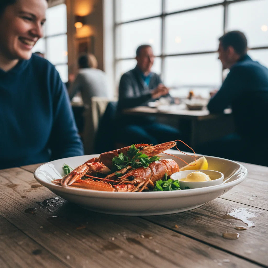 Frisch zubereitete Languste auf einem Teller in einem Restaurant in Höfn