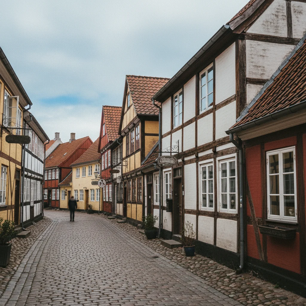 Historische Gebäude und Fachwerkhäuser in Holbæks Altstadt