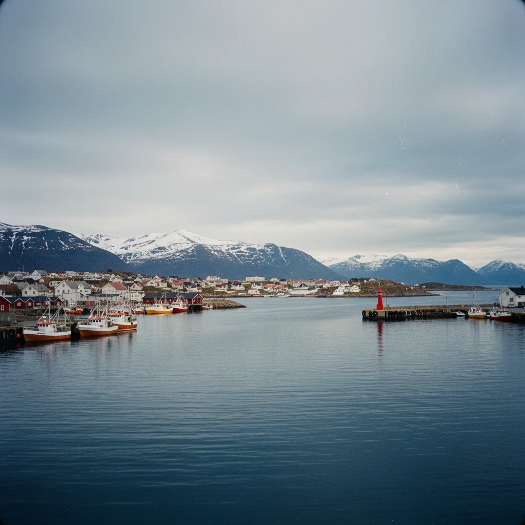 Der Hafen von Honningsvåg mit Fischerbooten und bunten Häusern