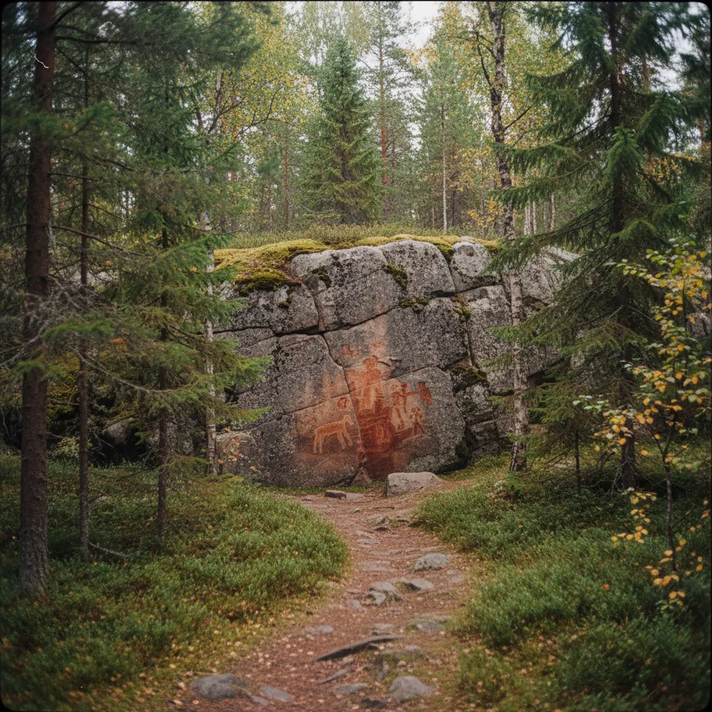 Prähistorische Felsmalereien am Värikallio im Hossa Nationalpark