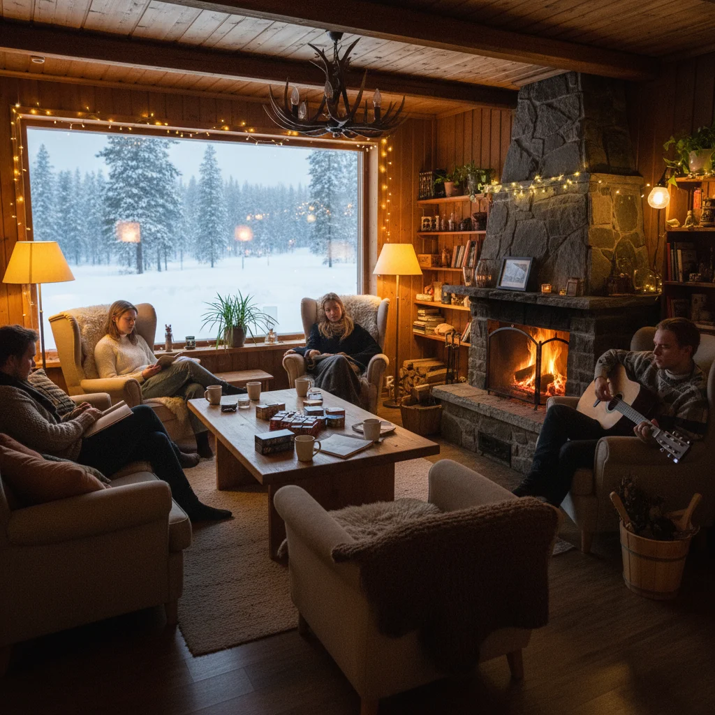 Gemütliches Hostel in Rovaniemi im Winter mit Schnee