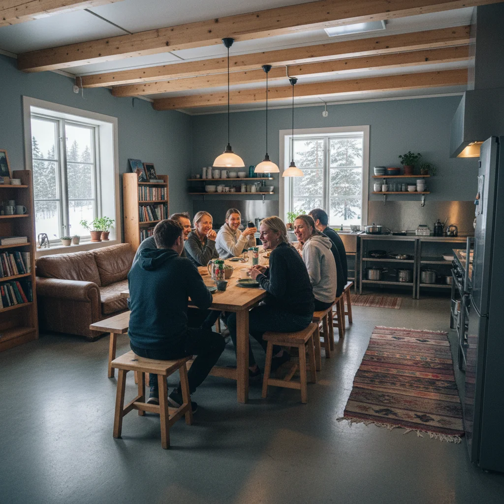 Gemeinschaftsküche in einem skandinavischen Hostel