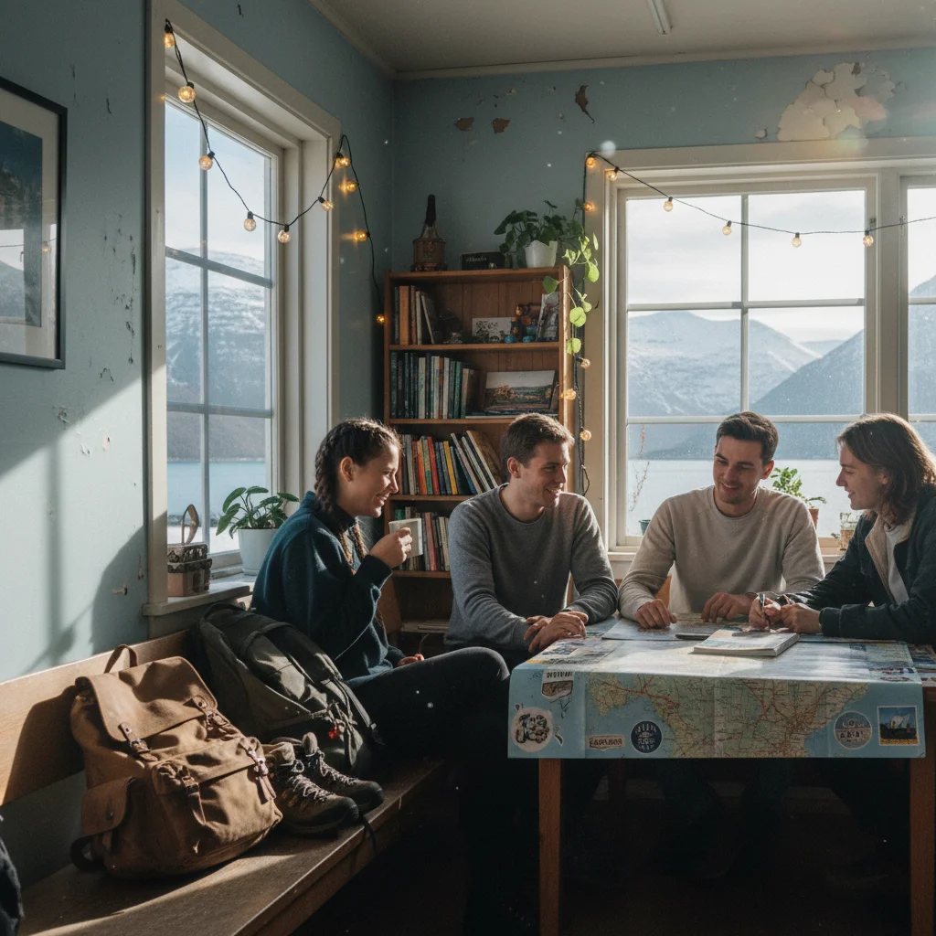 Hostel in Tromsø mit Blick auf verschneite Berge