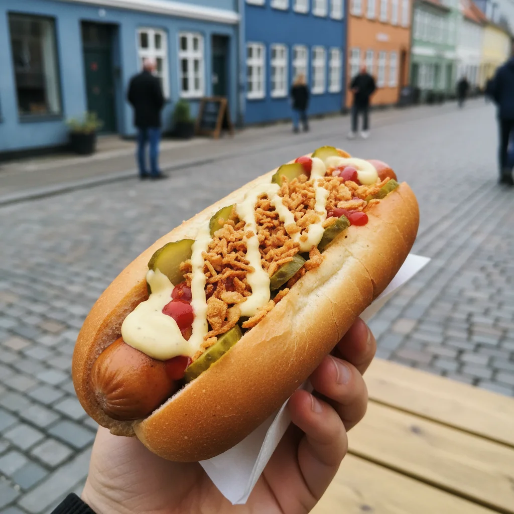 Dänische Remoulade auf einem Hotdog