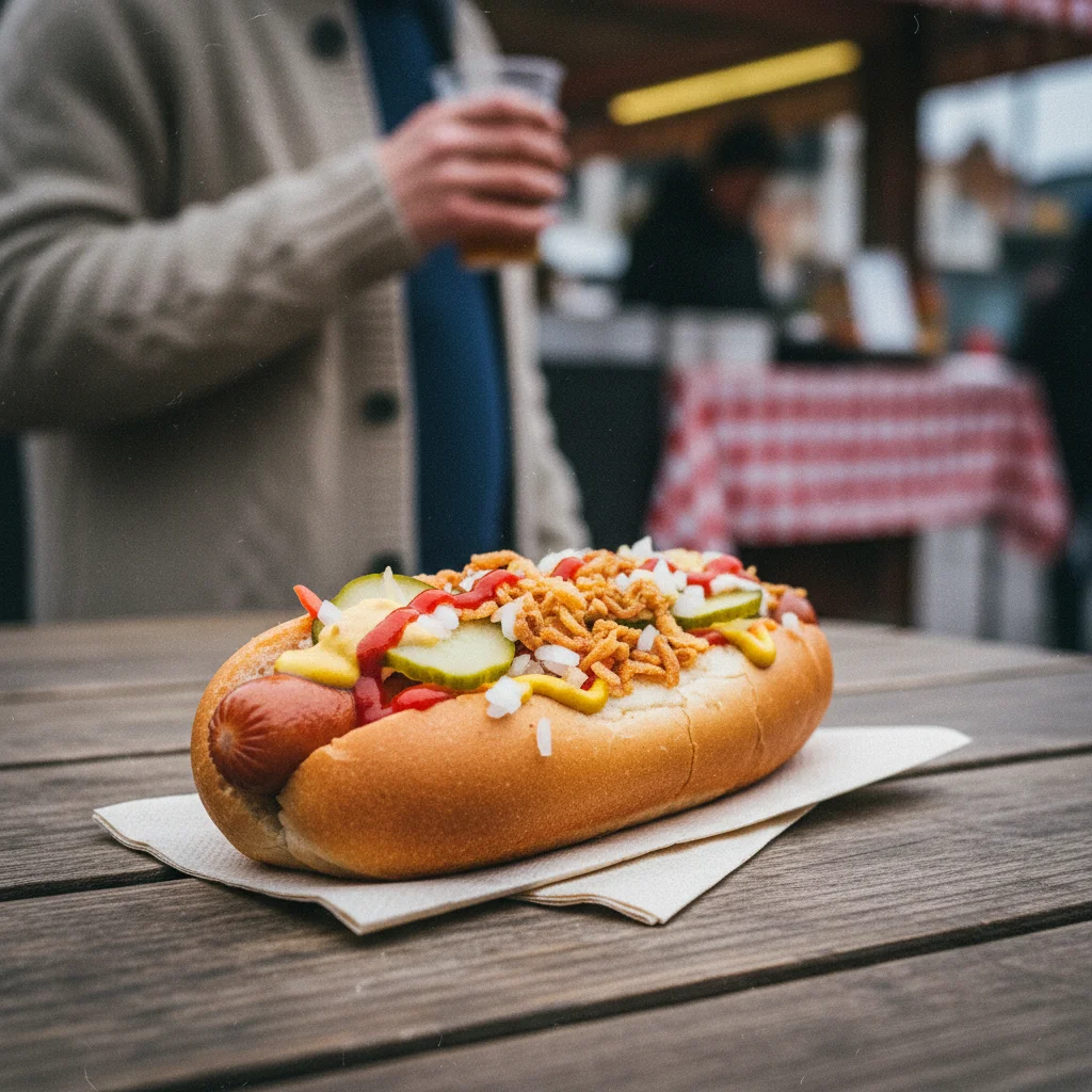 Dänischer Hotdog mit allen klassischen Toppings