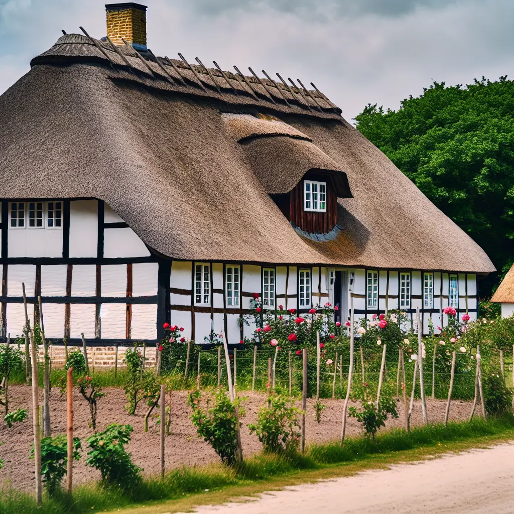 Traditionelles dänisches Reetdachhaus auf dem Land