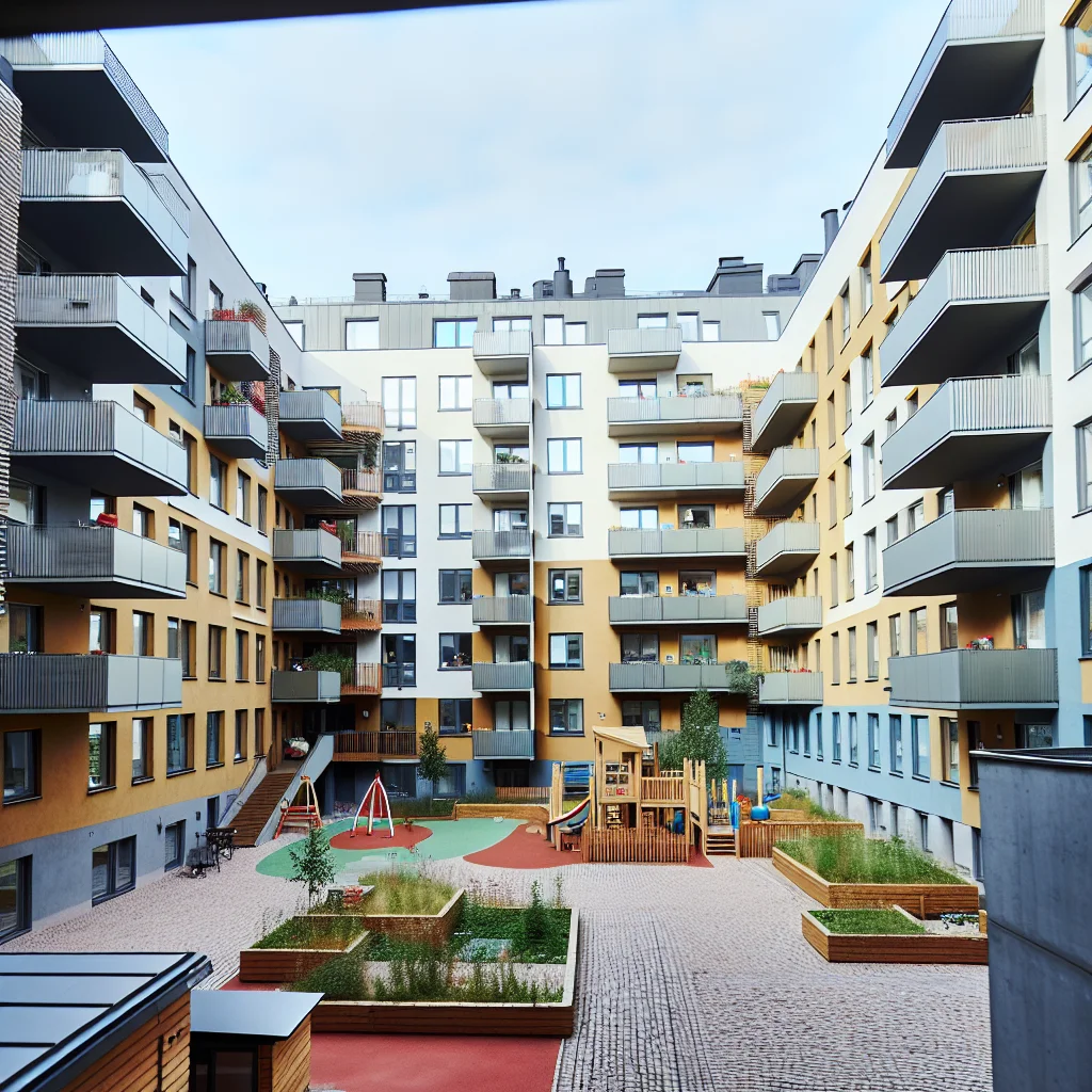 Moderne Wohnanlage in Helsinki mit Blick auf den Hafen