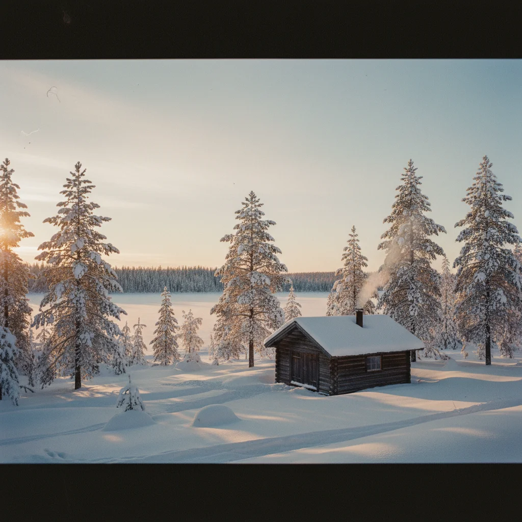 Winterlandschaft bei Inari mit verschneiten Bäumen