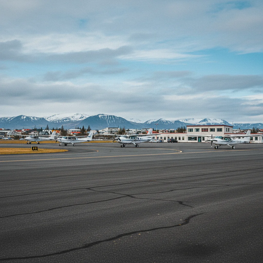 Reykjavík Domestic Airport mit kleinen Propellermaschinen auf dem Rollfeld
