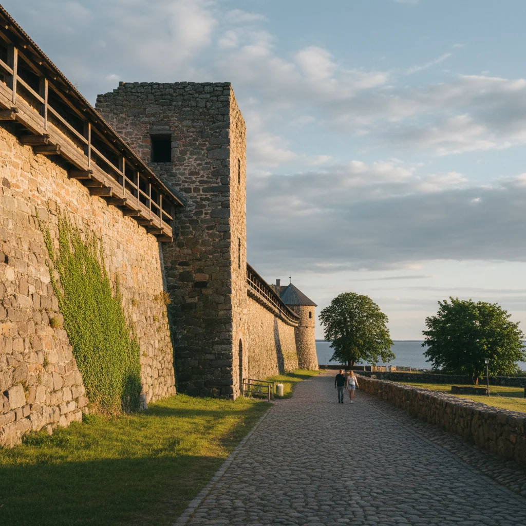 Mittelalterliche Stadtmauer von Visby auf Gotland im Sonnenlicht