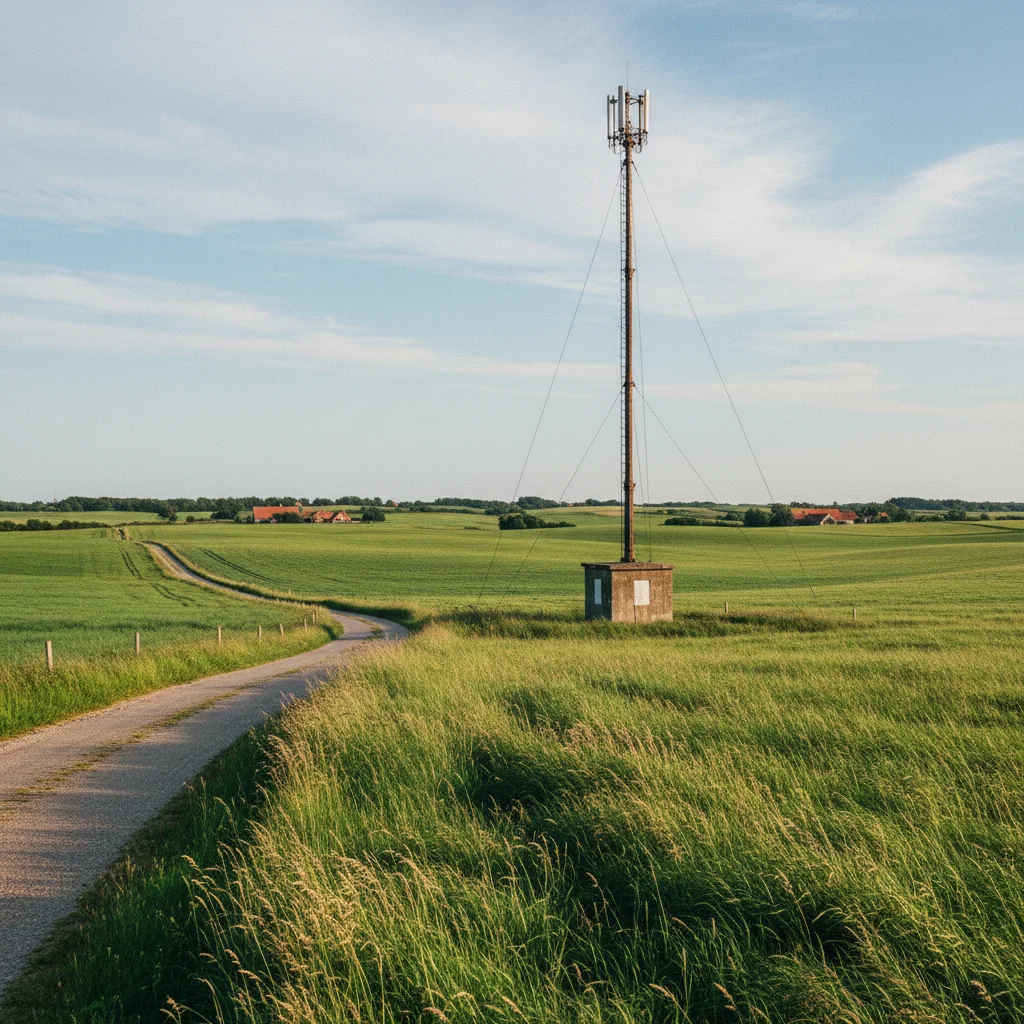 Mobilfunkmast in dänischer Landschaft