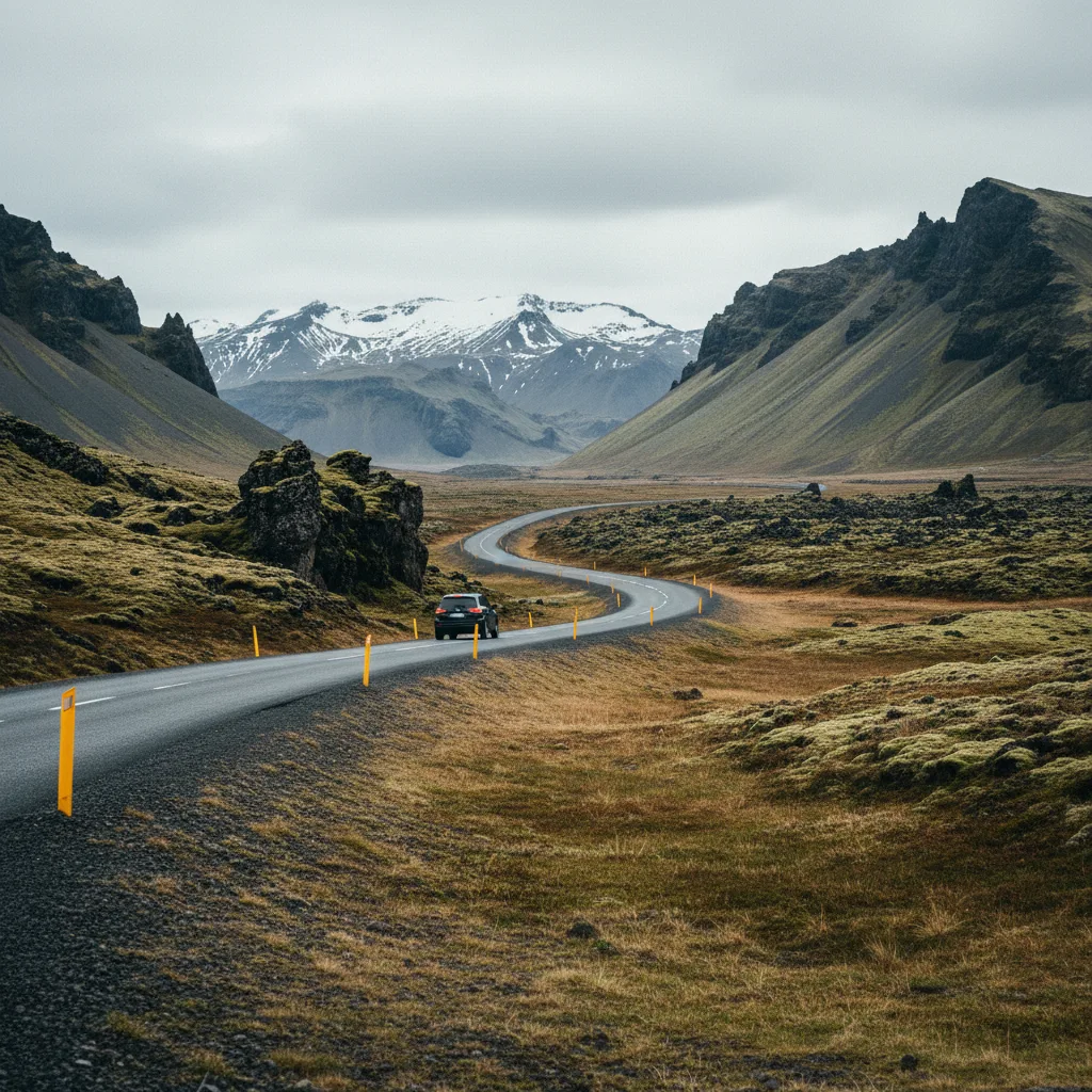 Einsame Hochlandstraße in Island ohne Mobilfunkempfang und Zivilisation