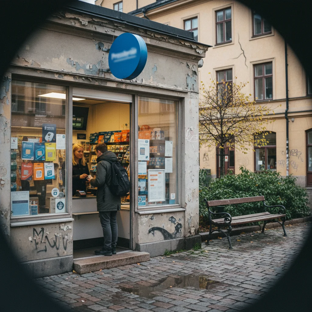 SIM-Karten-Automat und Prepaid-Angebote in einem schwedischen Pressbyrån-Kiosk