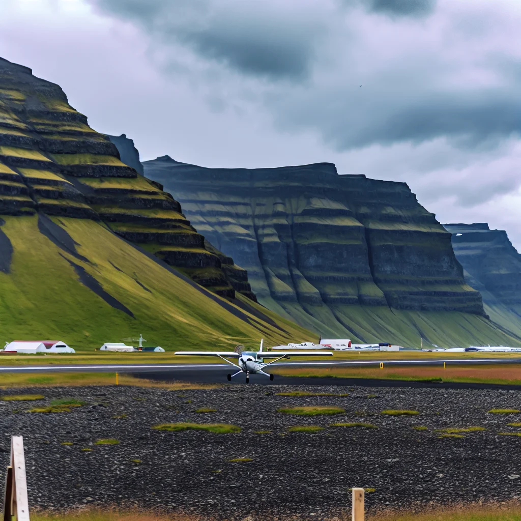 Landeanflug auf den Flughafen Ísafjörður zwischen steilen Bergen
