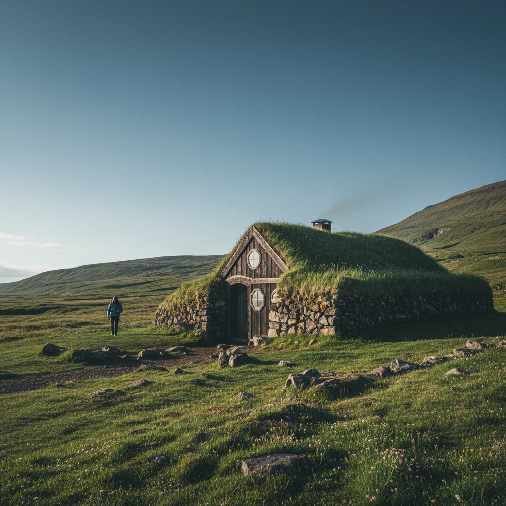 Nachgebautes Wikinger-Grassodenhaus in Island