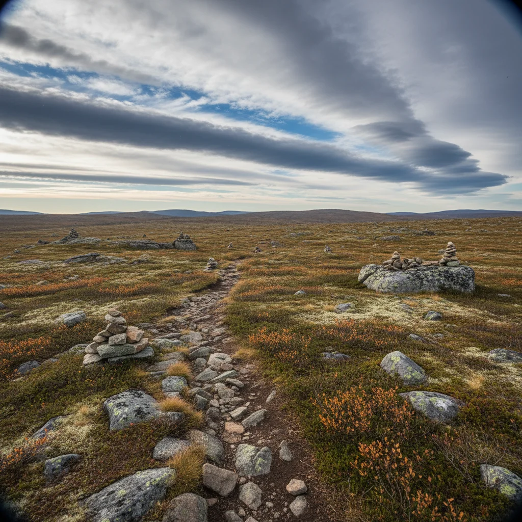 Weite Fjälllandschaft in Jämtland mit grünen Hochflächen und vereinzelten Birken unter blauem Himmel