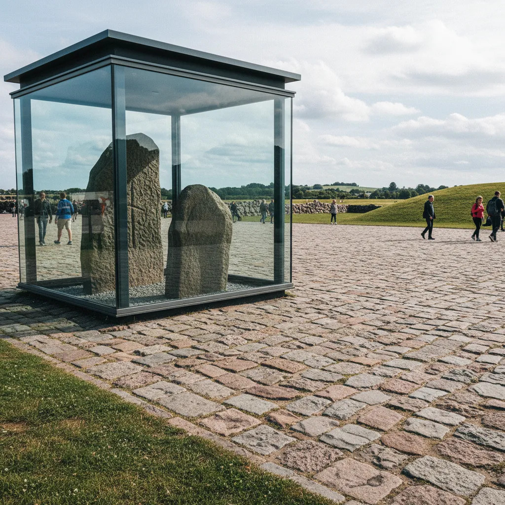 Die Runensteine von Jelling mit Schutzgehäuse