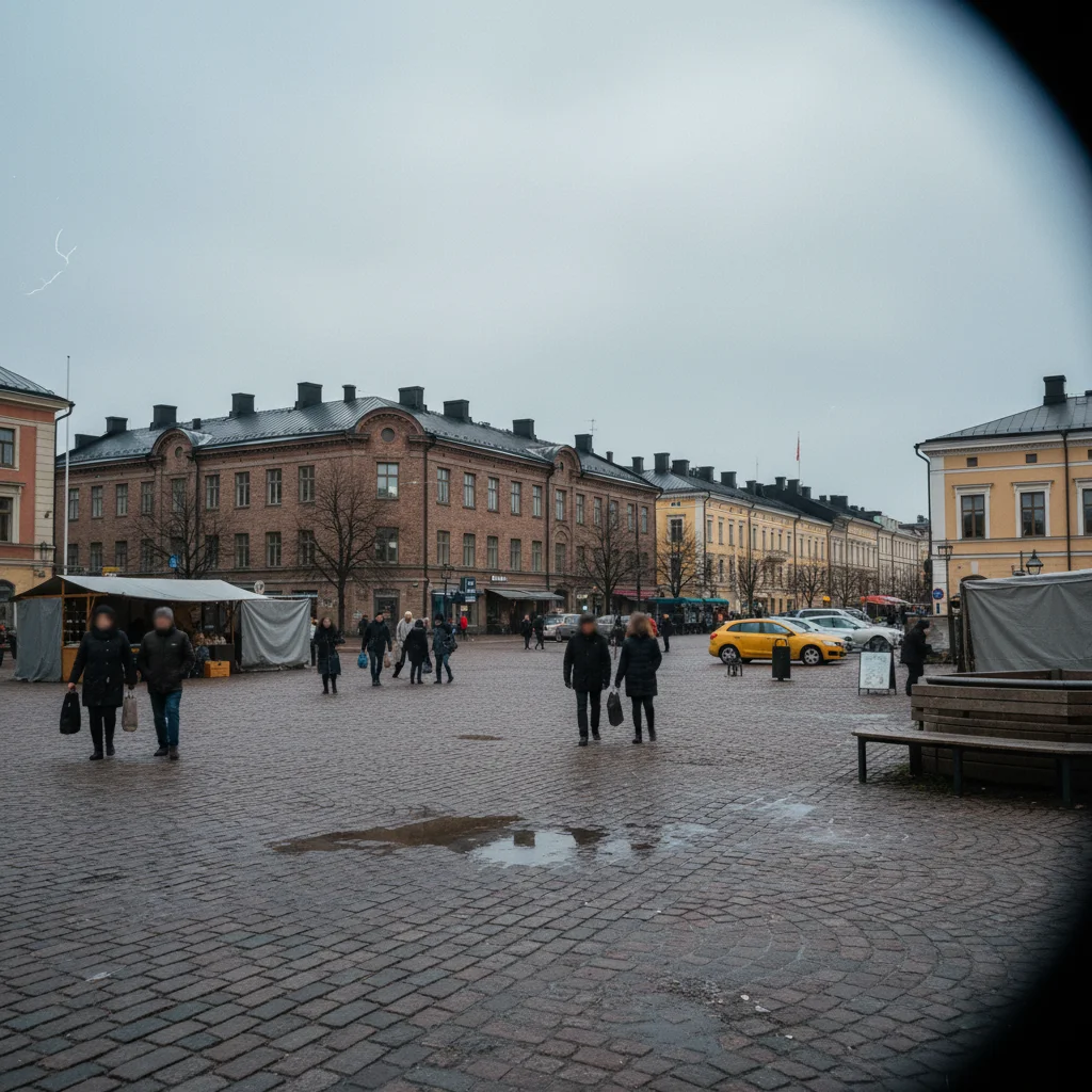 Marktplatz von Joensuu mit Rathaus und Menschen