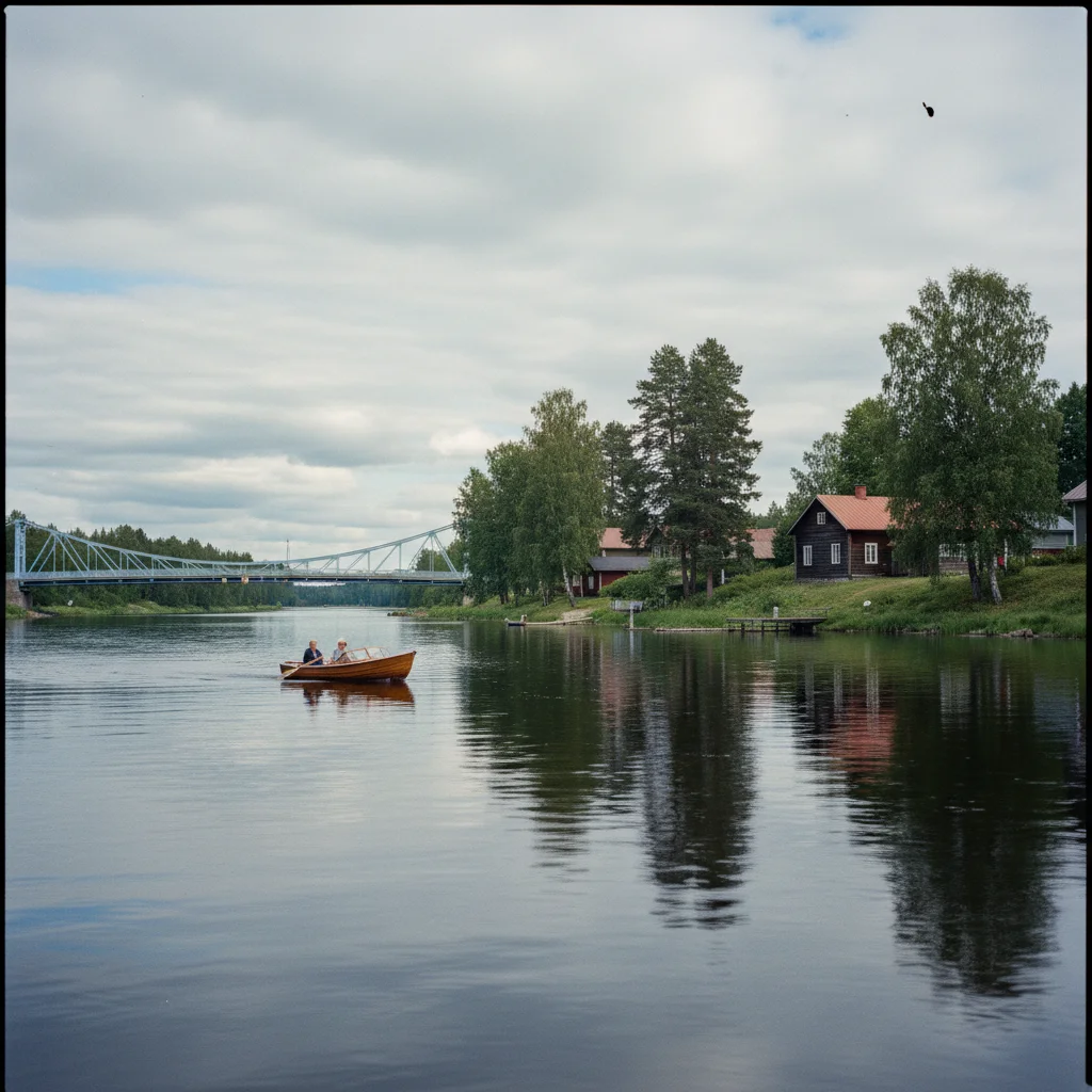 Pielisjoki Fluss in Joensuu mit Brücke und Uferpromenade