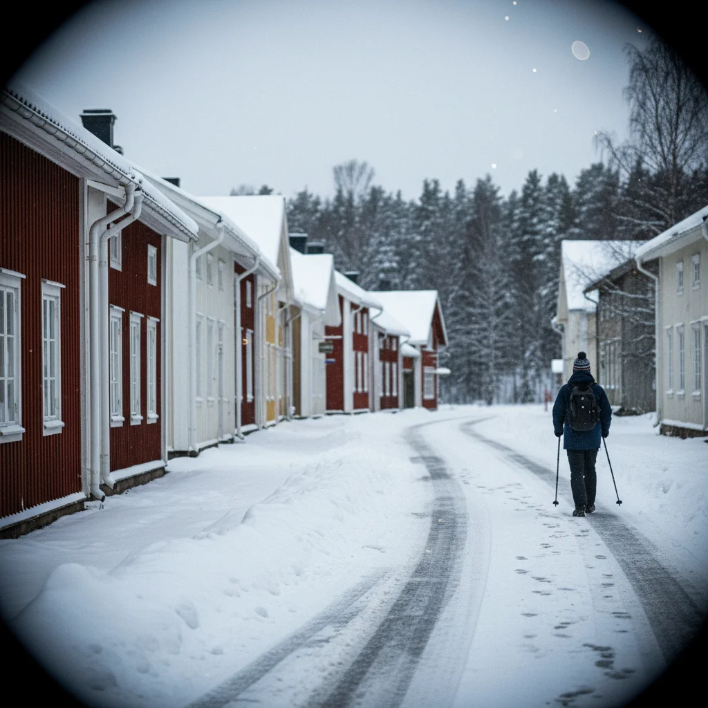 Winterlandschaft in Joensuu mit verschneitem Fluss
