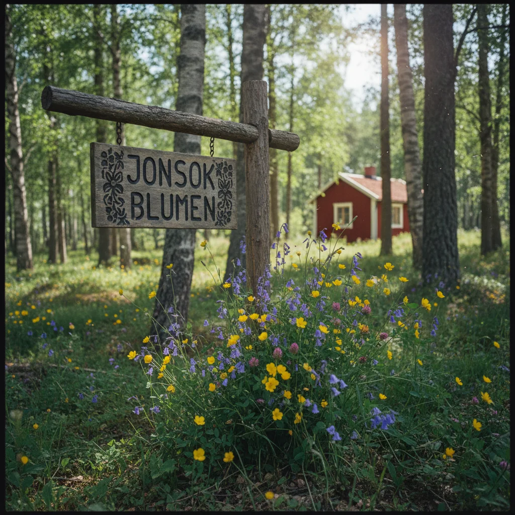 Blumenkraenze und Feldblumen zu Jonsok in Norwegen