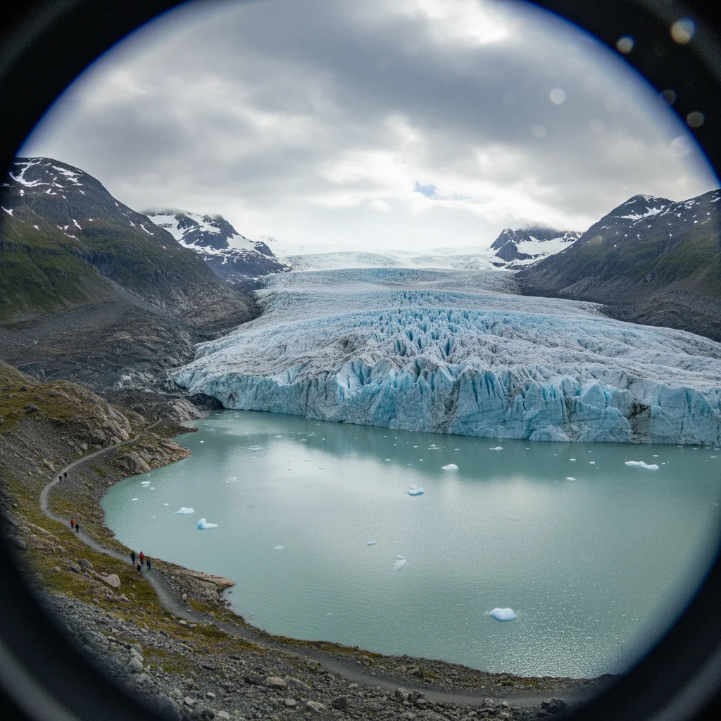 Der Nigardsbreen Gletscherarm mit seiner blauen Eiszunge die in einen türkisen See mündet