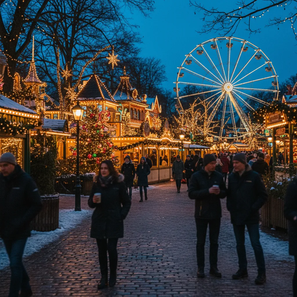 Der Tivoli in Kopenhagen zur Weihnachtszeit geschmückt mit Lichtern