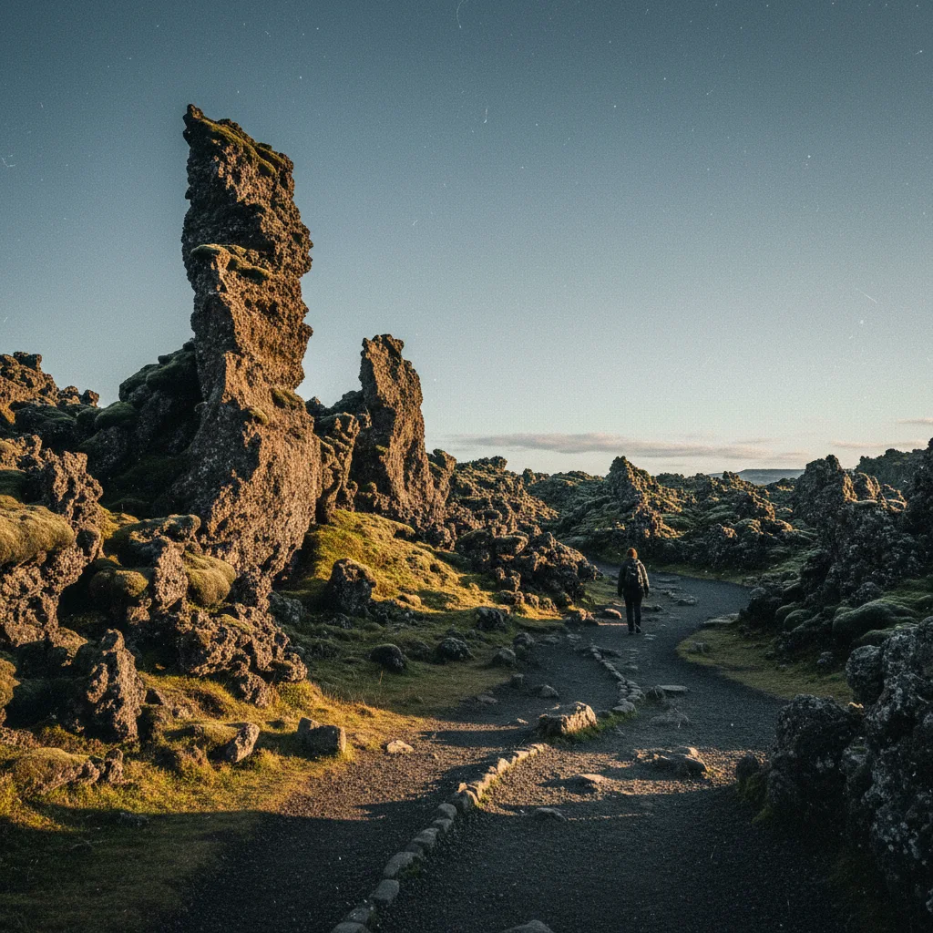 Dimmuborgir-Lavaformation am Mývatn, legendäres Zuhause der Jólasveinar