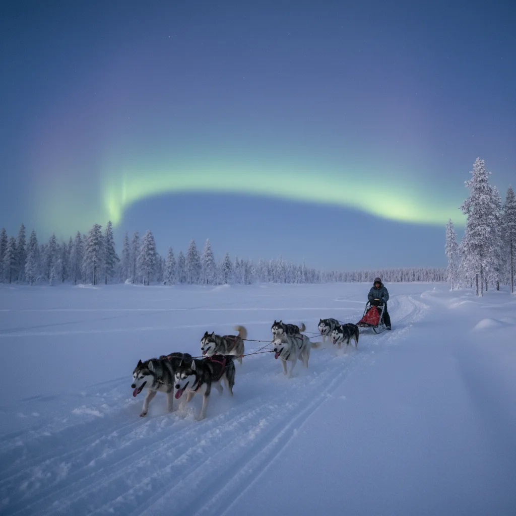 Winteraktivitäten während des Kaamos in Lappland