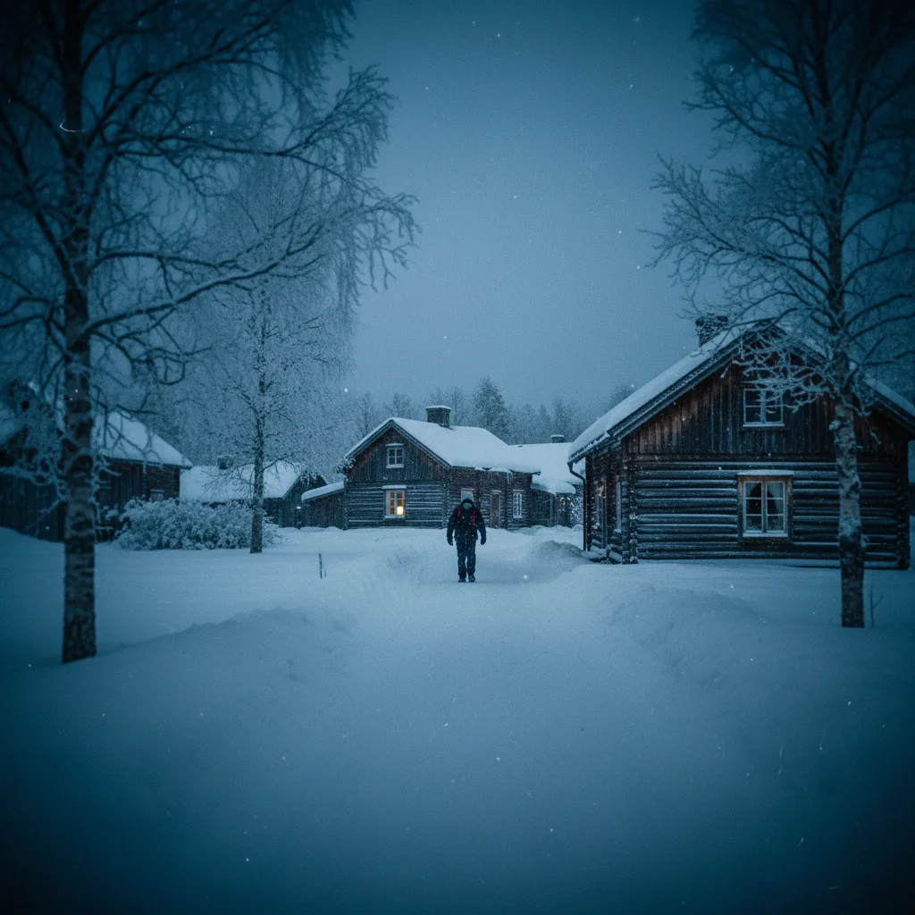 Blaues Dämmerlicht während des Kaamos in Finnisch-Lappland