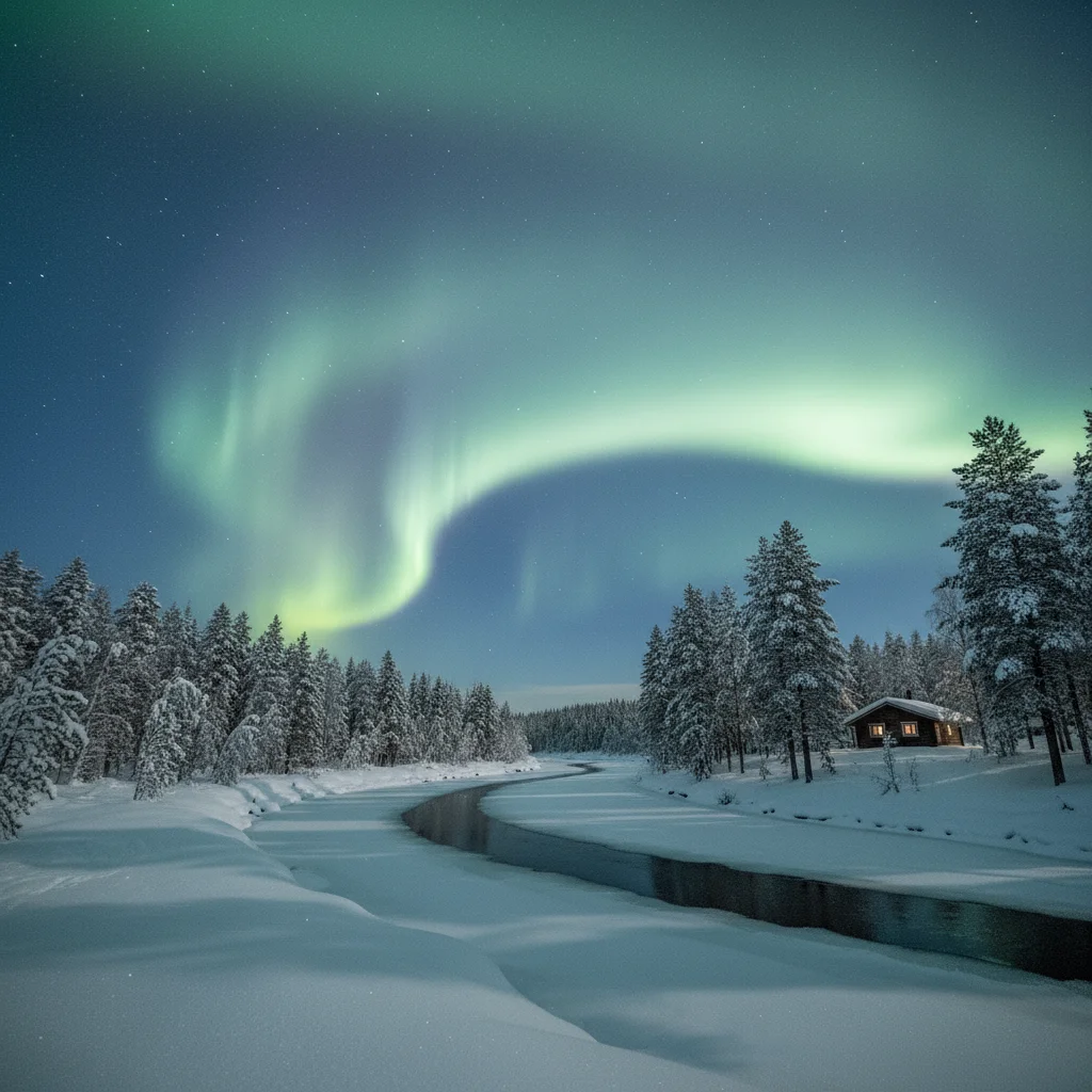 Nordlichter am Himmel während der Polarnacht in Finnland