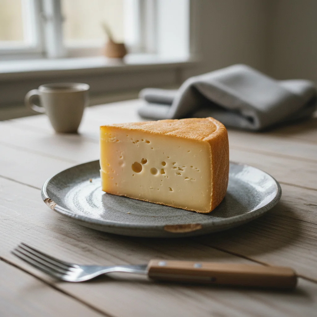 Esrom Käse mit seiner charakteristischen Rinde auf einem Teller