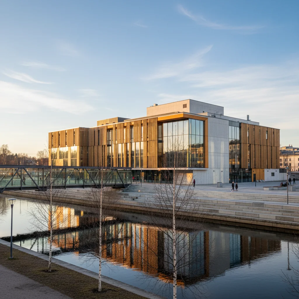 Kajaani Stadttheater bei Abendbeleuchtung