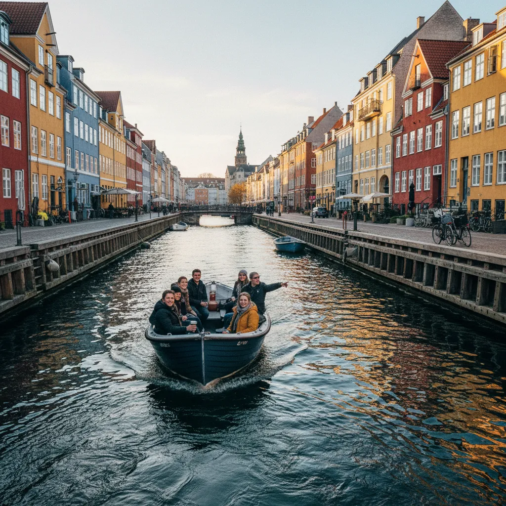 Boot fährt durch die Kanäle von Christianshavn in Kopenhagen