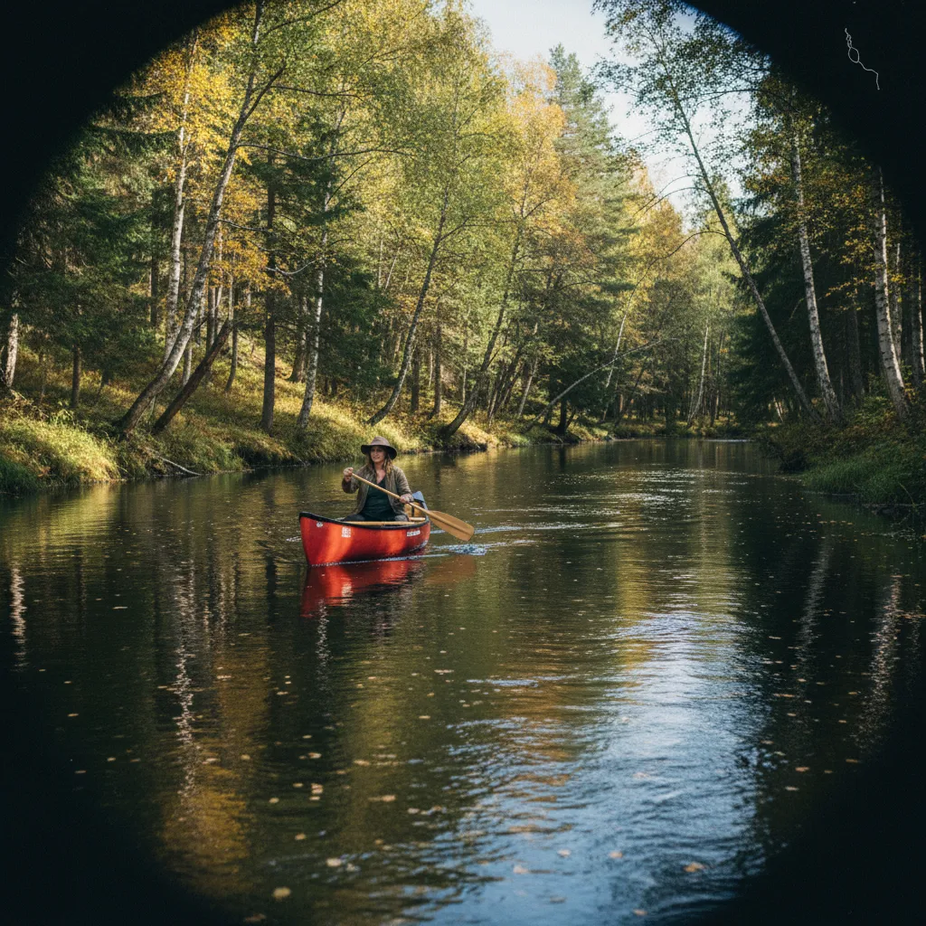 Kanufahrer auf einem ruhigen Fluss in Finnland