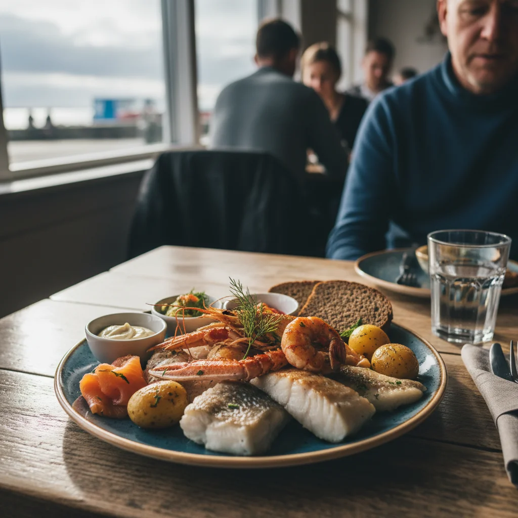 Isländischer Fischteller in einem Restaurant in Keflavík