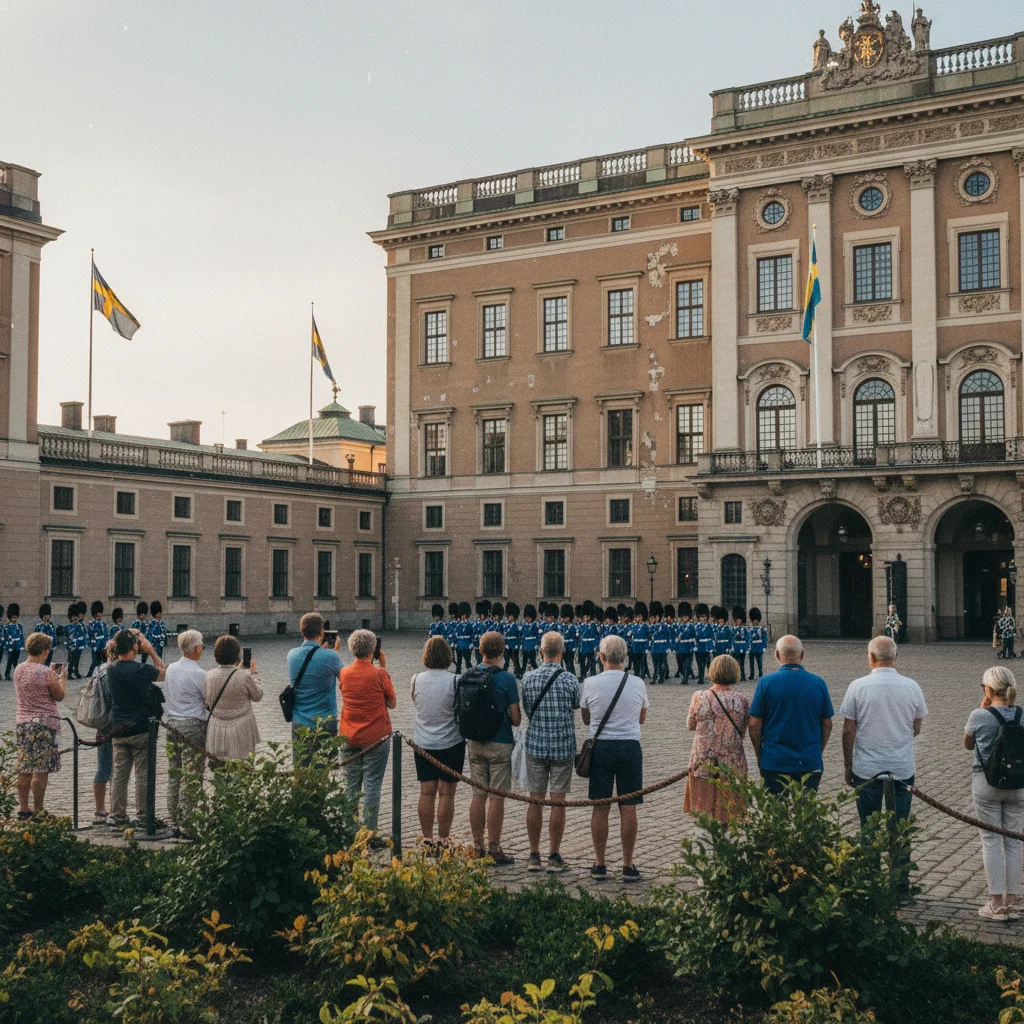 Das Königliche Schloss in Stockholm mit Barockfassade und Wachablösung