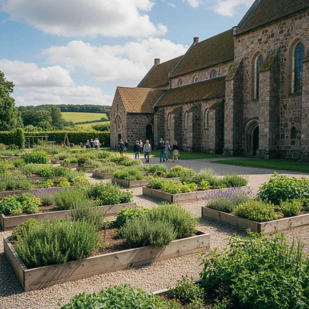 Kloster Esrum mit historischen Gebäuden und Kräutergarten
