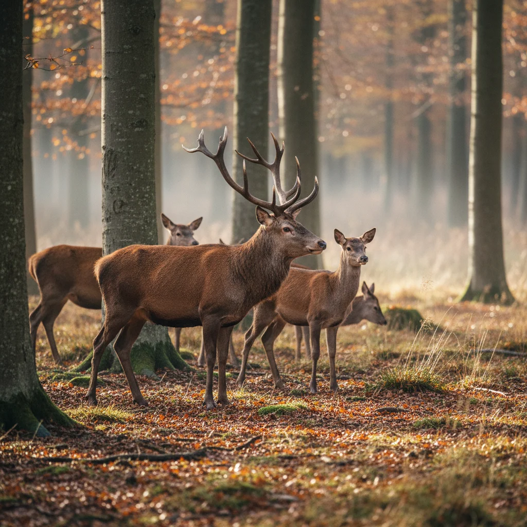 Rothirsche im Nationalpark Kongernes Nordsjælland im herbstlichen Wald