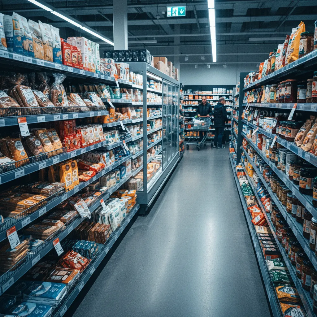 Dänischer Supermarkt mit typischem Produktsortiment