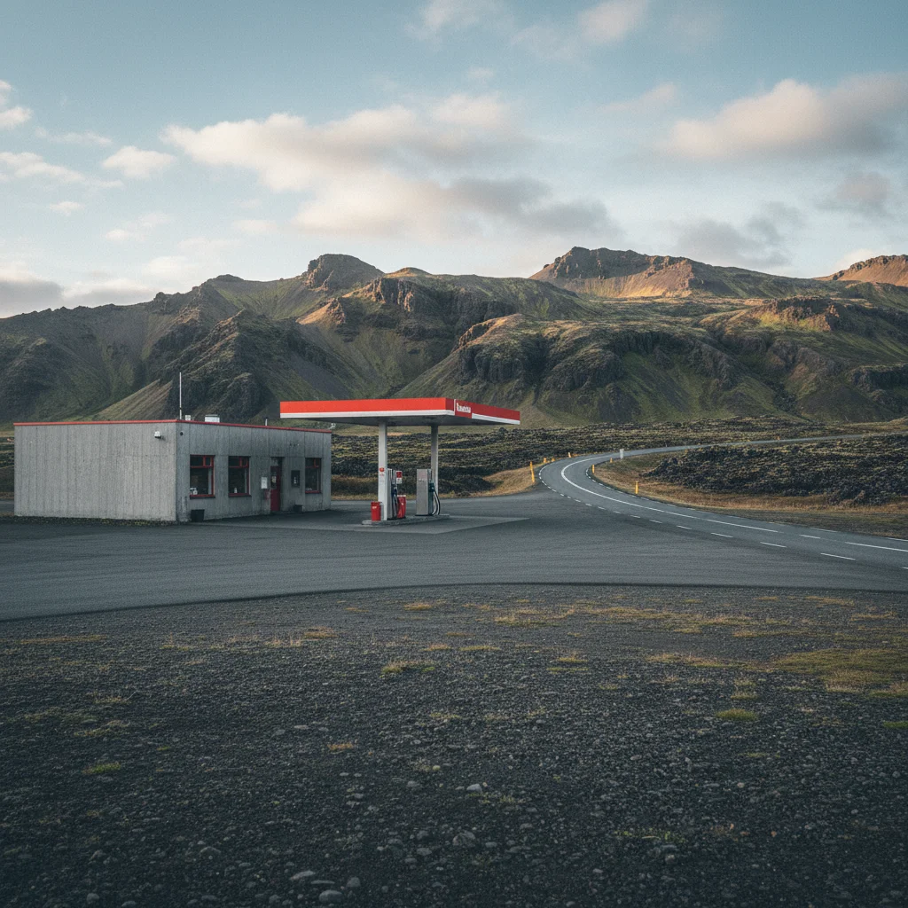 Tankstelle in der isländischen Landschaft
