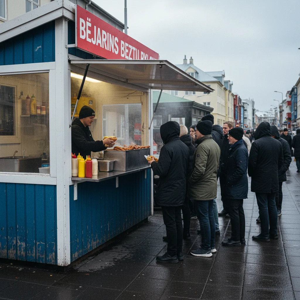 Isländischer Hot Dog Stand mit dem berühmten Pylsur