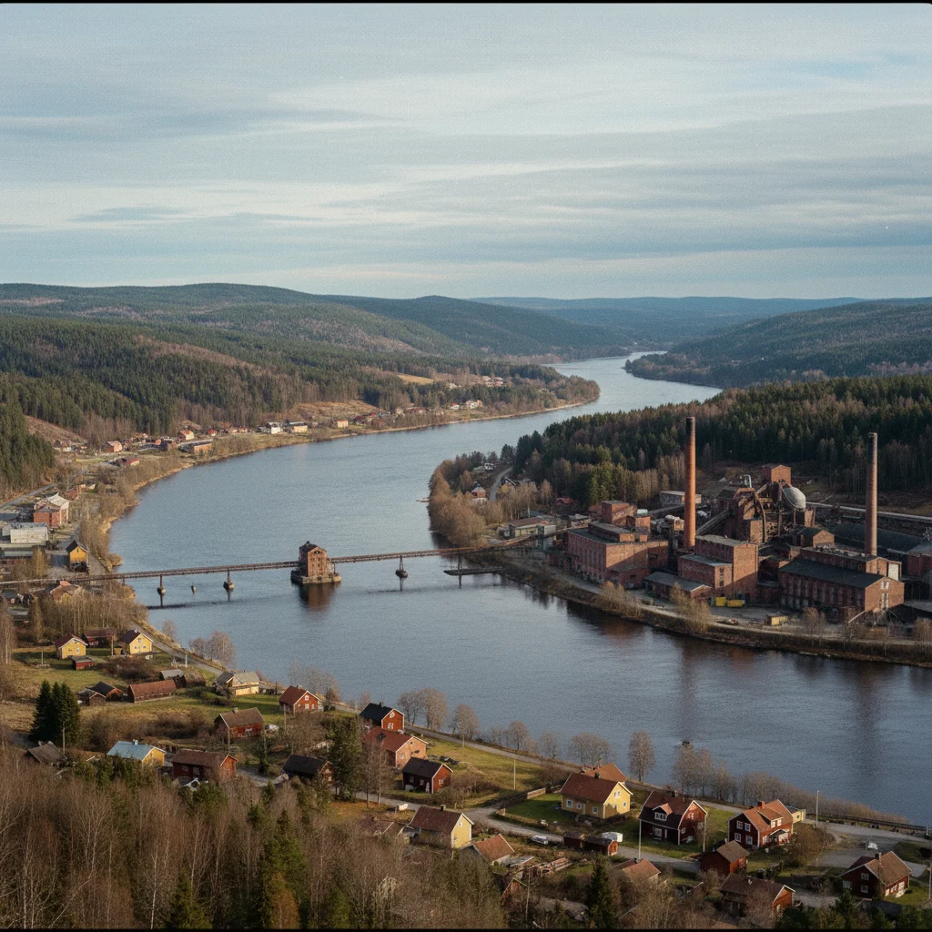 Das Ådalen-Tal mit dem Ångermanälven und bewaldeten Hängen