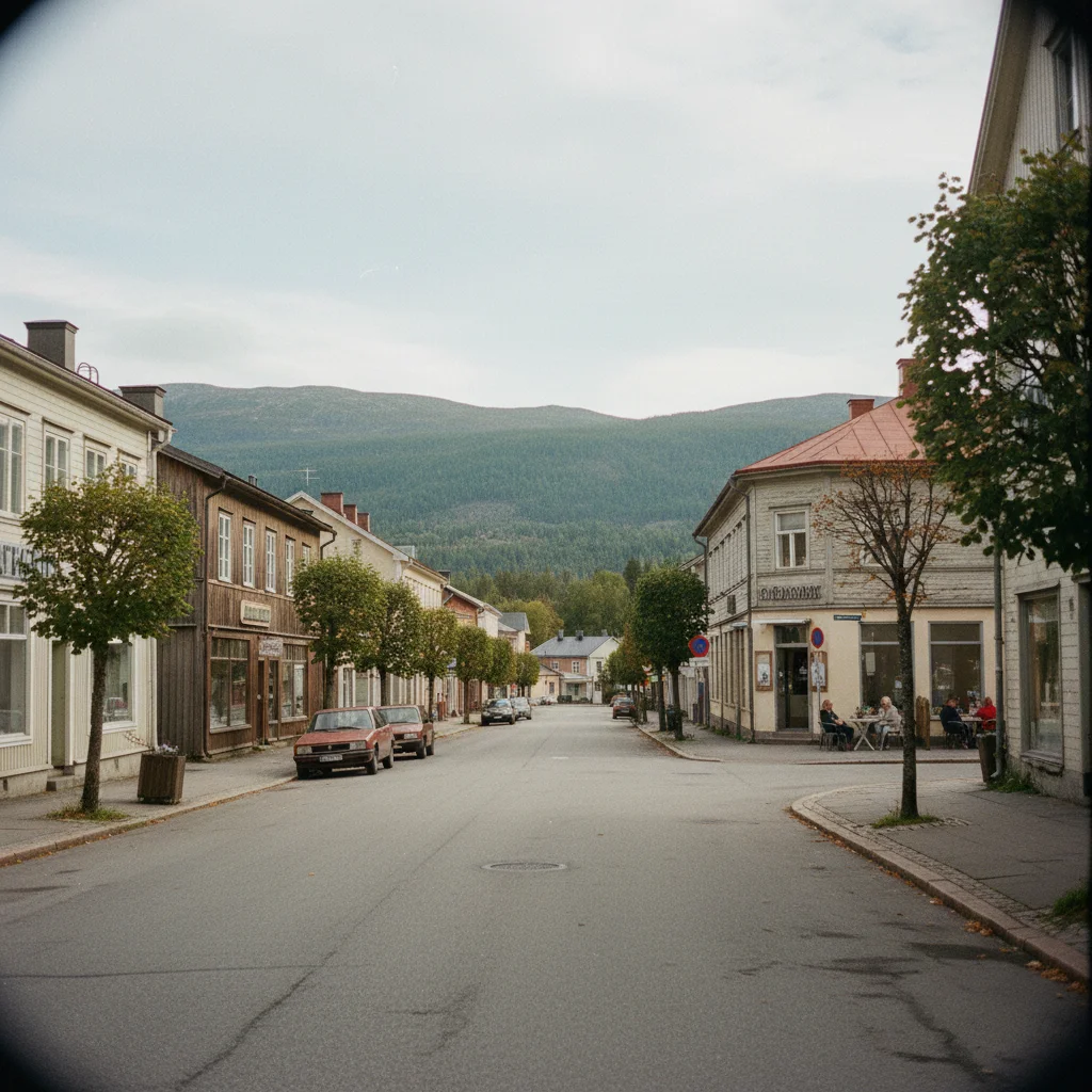 Kramfors Altstadt mit historischen Gebäuden und Marktplatz