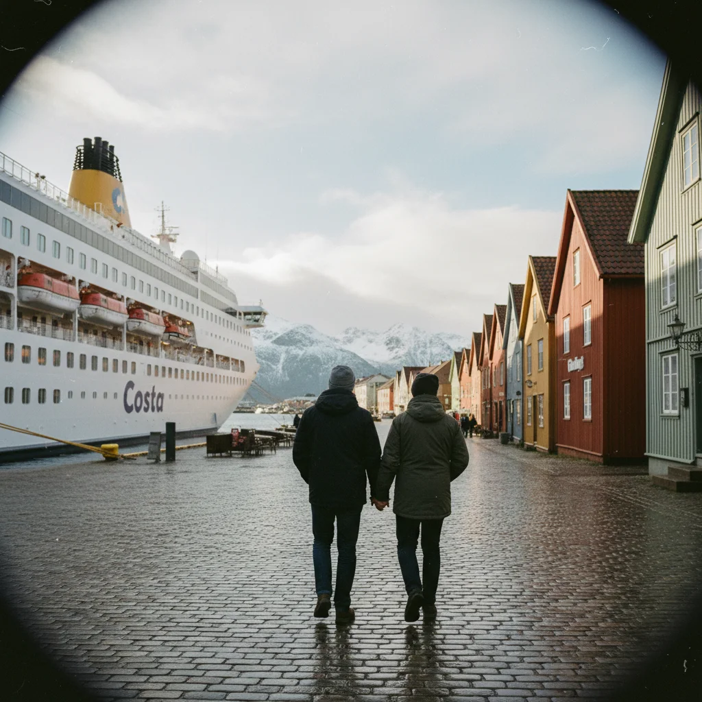 Costa Kreuzfahrtschiff fährt durch einen engen norwegischen Fjord