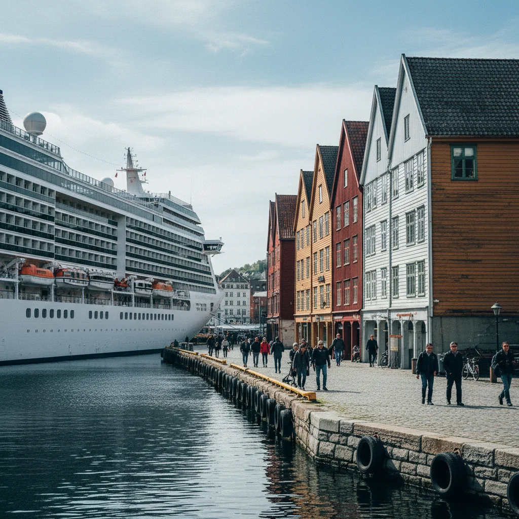 Kreuzfahrthafen Bergen mit den bunten Bryggen-Häusern