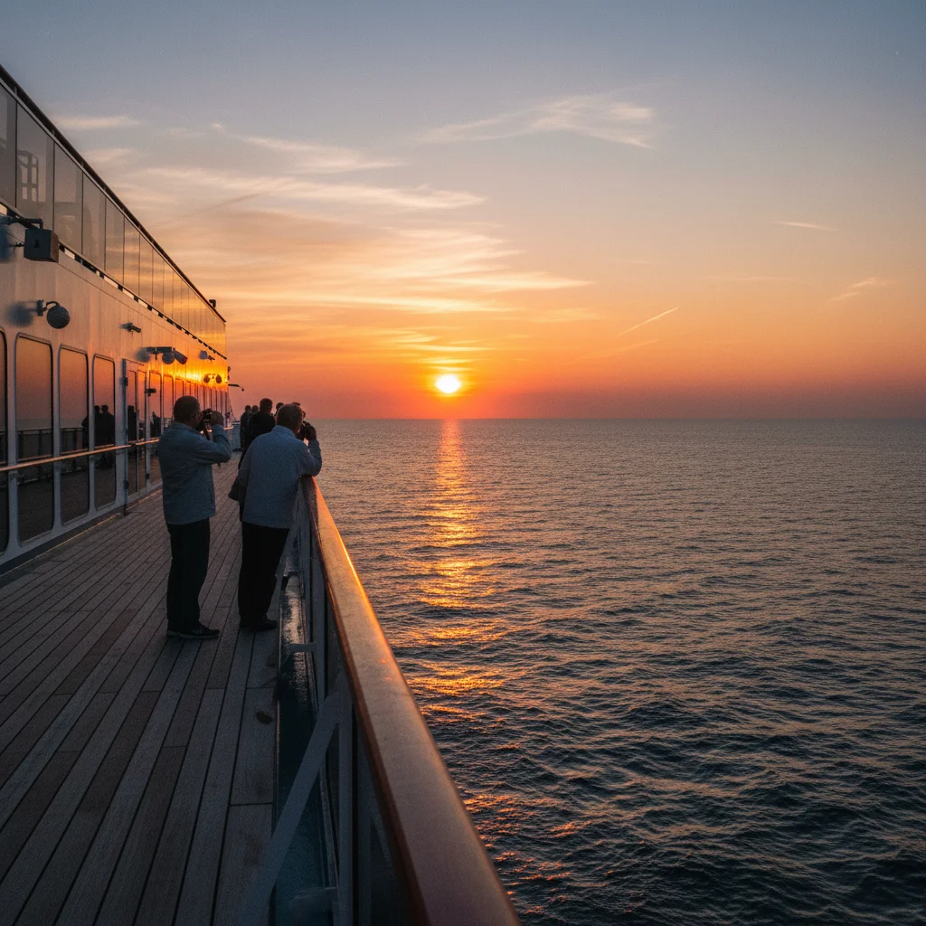 Sonnenuntergang auf der Ostsee vom Deck eines Kreuzfahrtschiffs