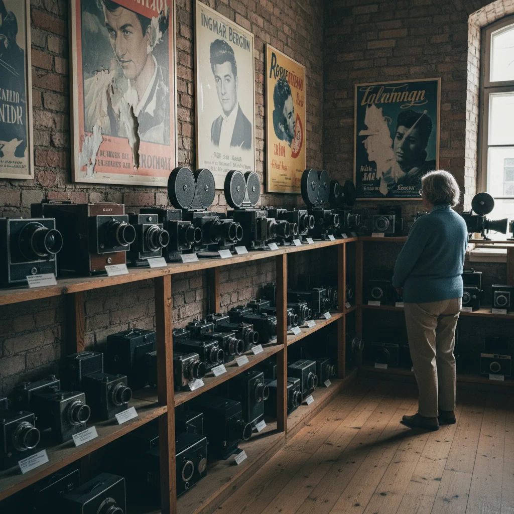 Filmmuseum in Kristianstad mit historischen Kameras und Filmplakaten