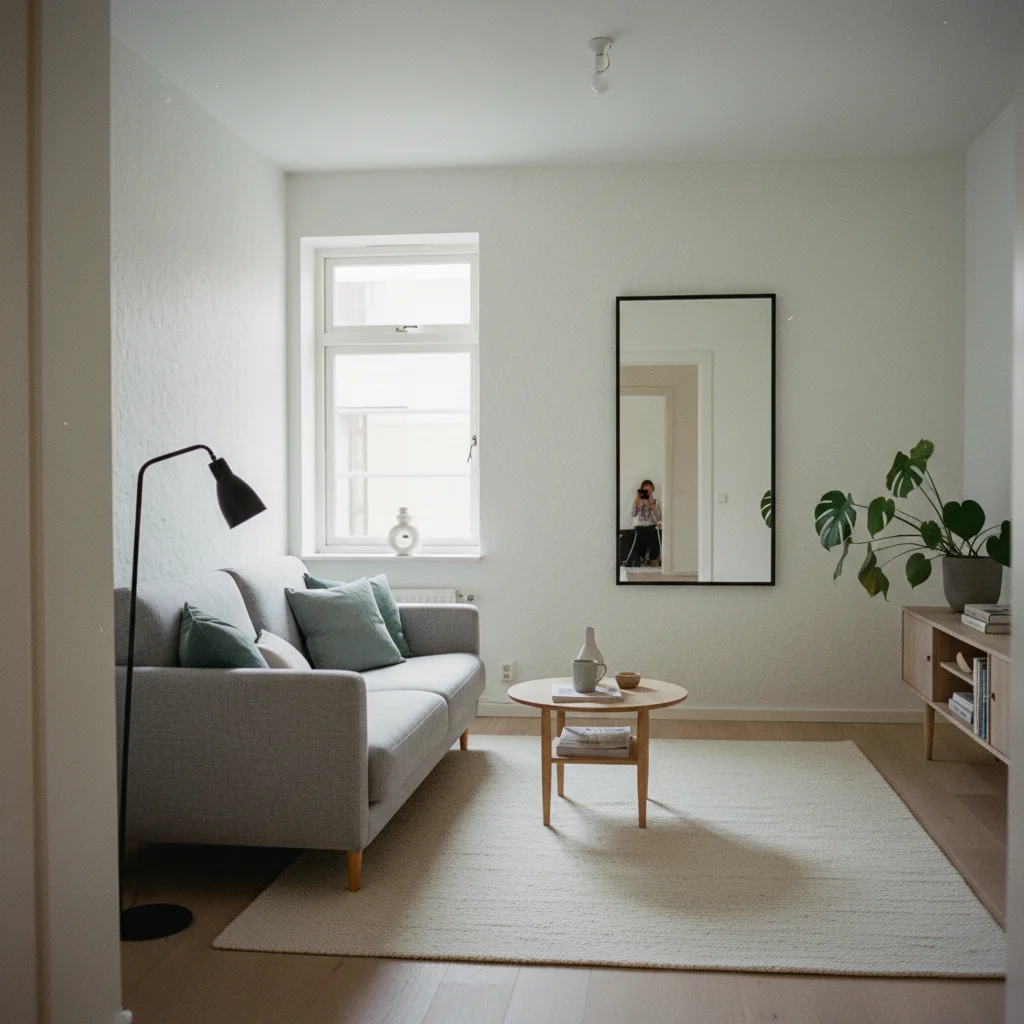 Schwedisches Wohnzimmer im minimalistischen skandinavischen Stil