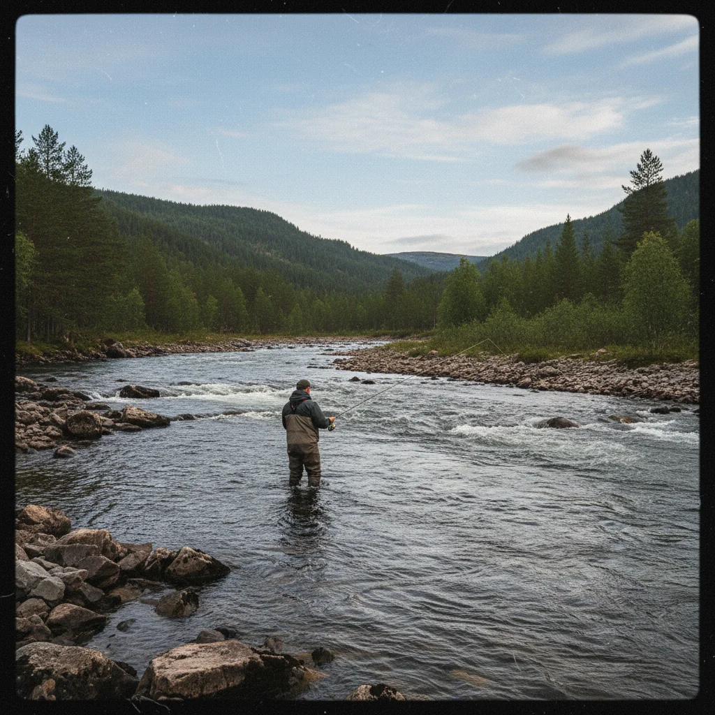 Angler beim Fliegenfischen an der Gaula in Norwegen